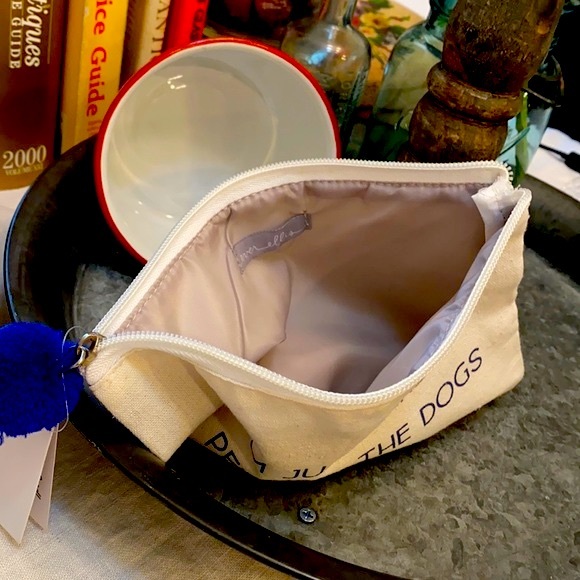 Ever Ellis Canvas And Blue Pom Zip Pack Sack “I’m Just Here To Pet All The Dogs” - Picture 4 of 9